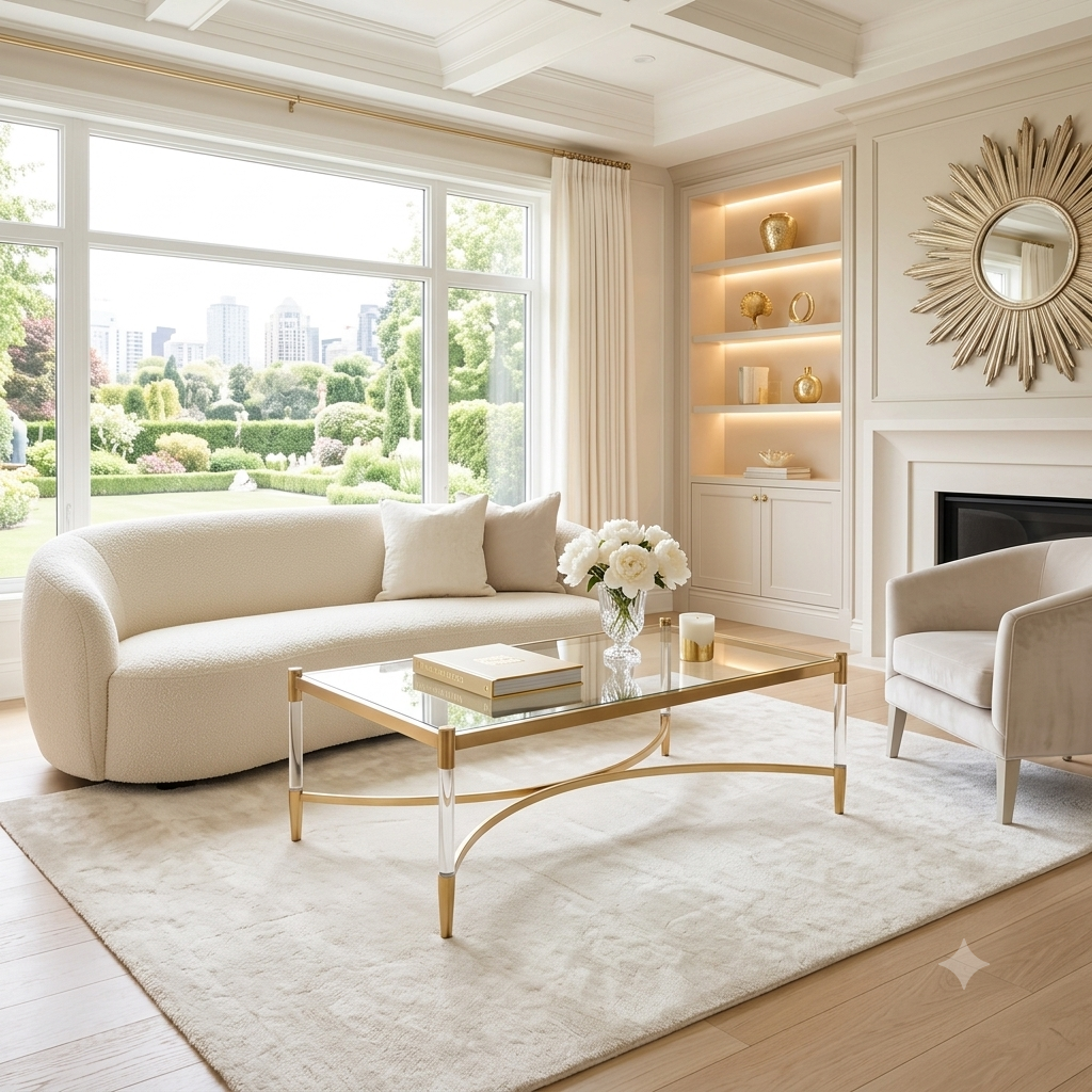 Glass Top Acrylic Coffee Table - Gold 140cm
