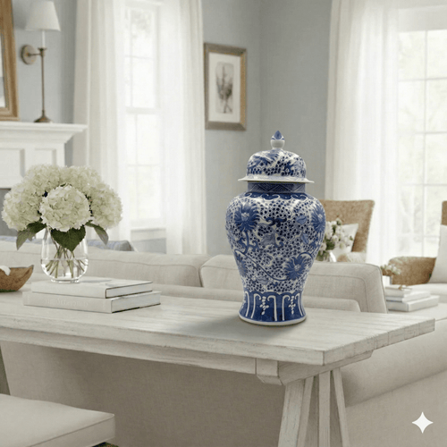 Vintage Blue and White Ceramic Ginger Jar