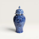 Blue and White Geometric Ceramic Ginger Jar