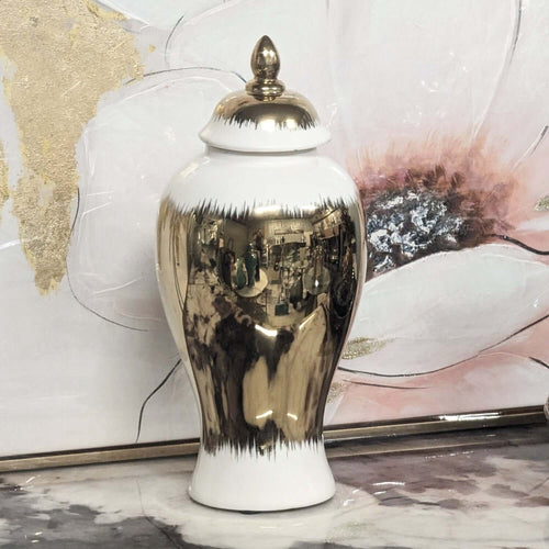 Glossy Ceramic White to Gold Ombre Jar