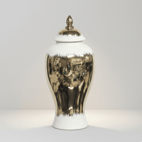 Gold and White Ceramic Urn - Metallic