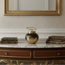 Gold Brown Mosaic Ceramic Jar Brass Accent