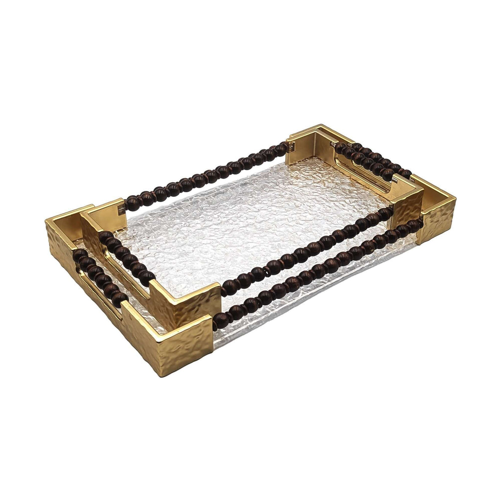 Gold Handle Acrylic & Wood Serving Tray