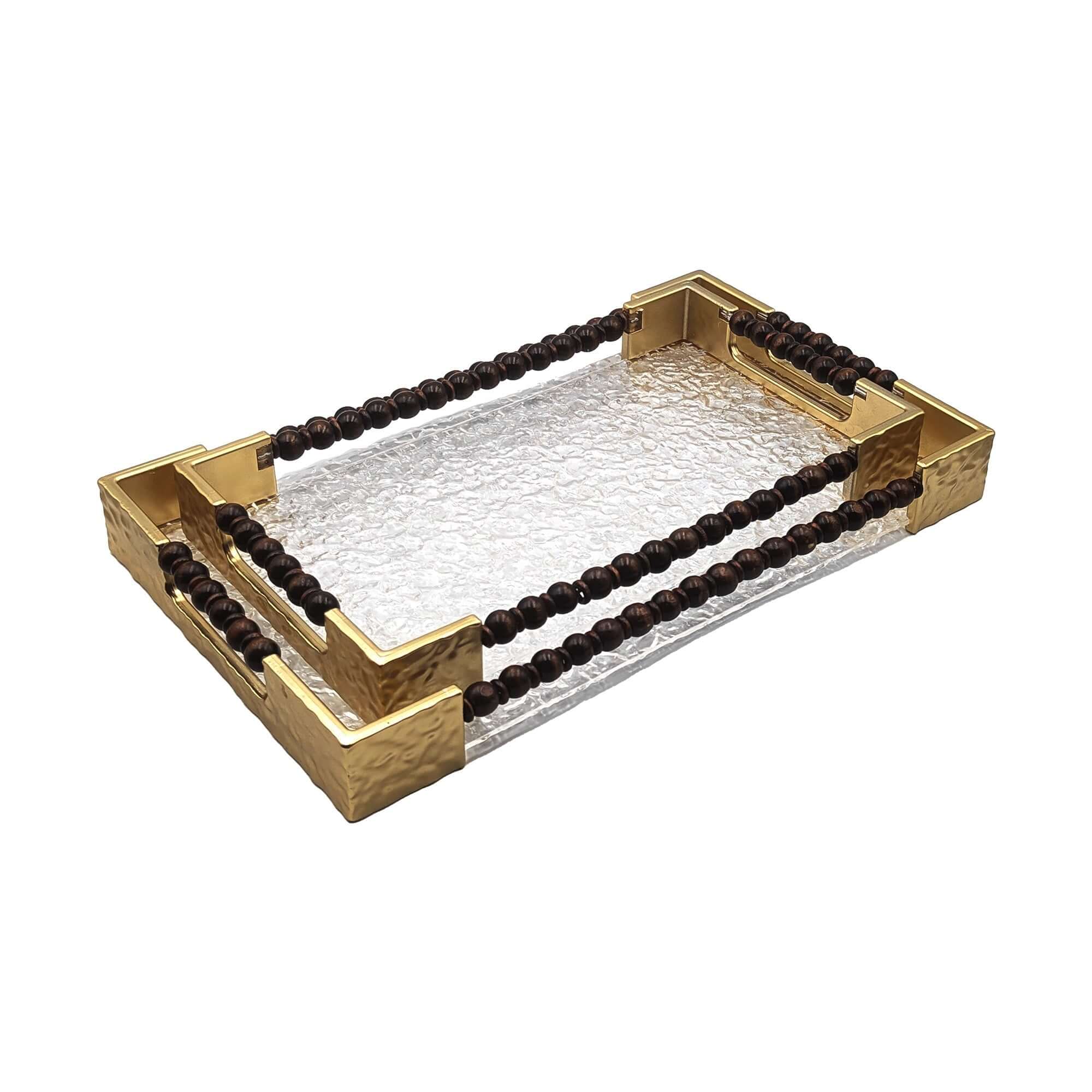 Gold Handle Acrylic & Wood Serving Tray