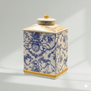 Hamptons Blue White Gold Accent Ginger Jar