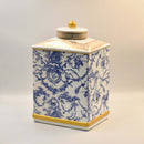 Hamptons Blue White Gold Accent Ginger Jar