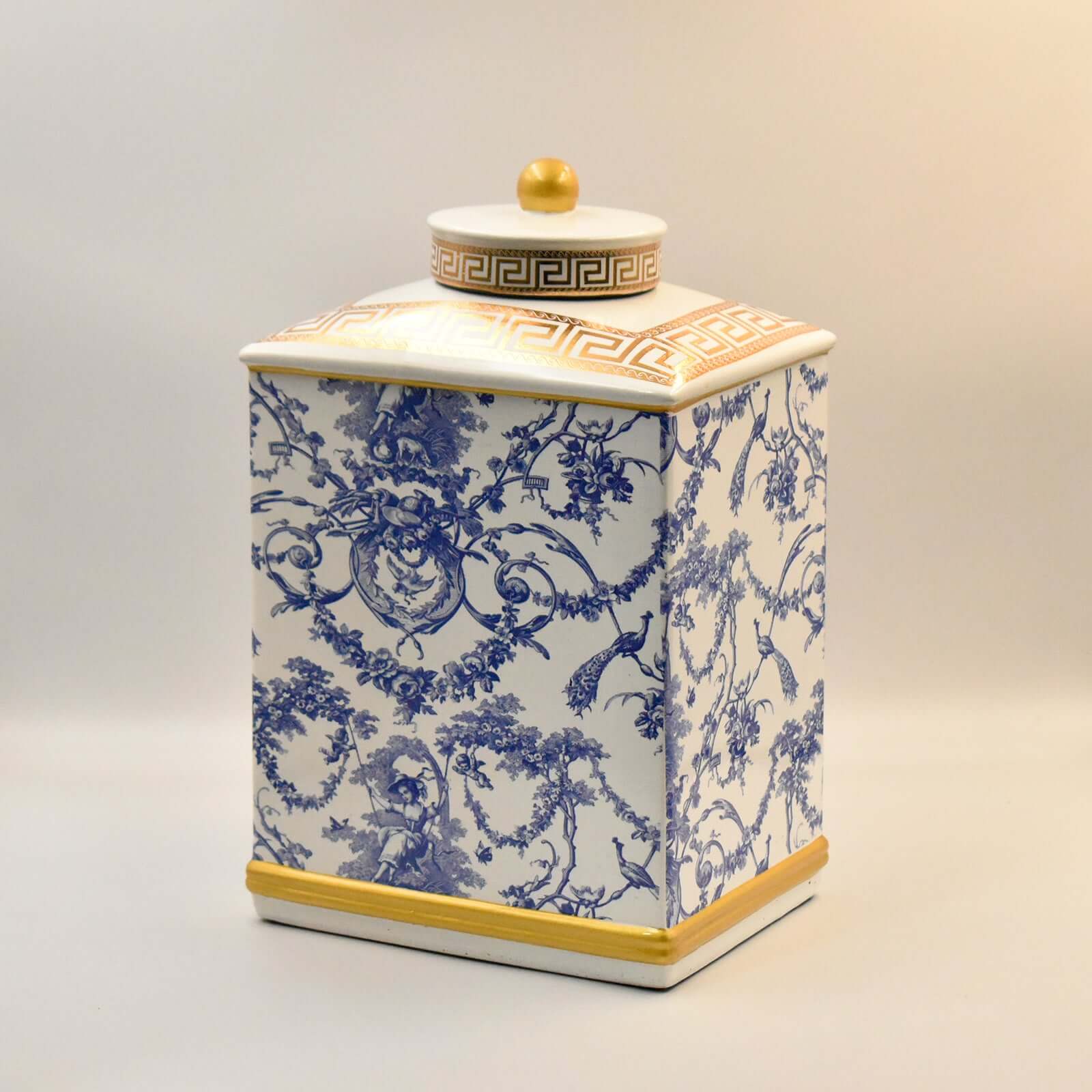 Hamptons Blue White Gold Accent Ginger Jar