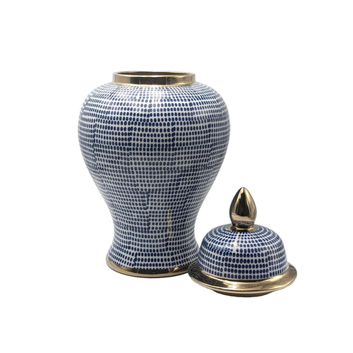 Hamptons Style Blue Dot Ceramic Temple Jar