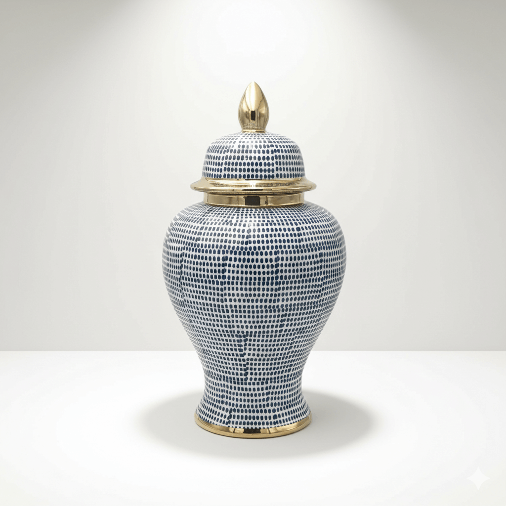 Blue and Gold Dotted Temple Jar