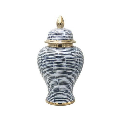 Hamptons Style Blue Dot Ceramic Temple Jar