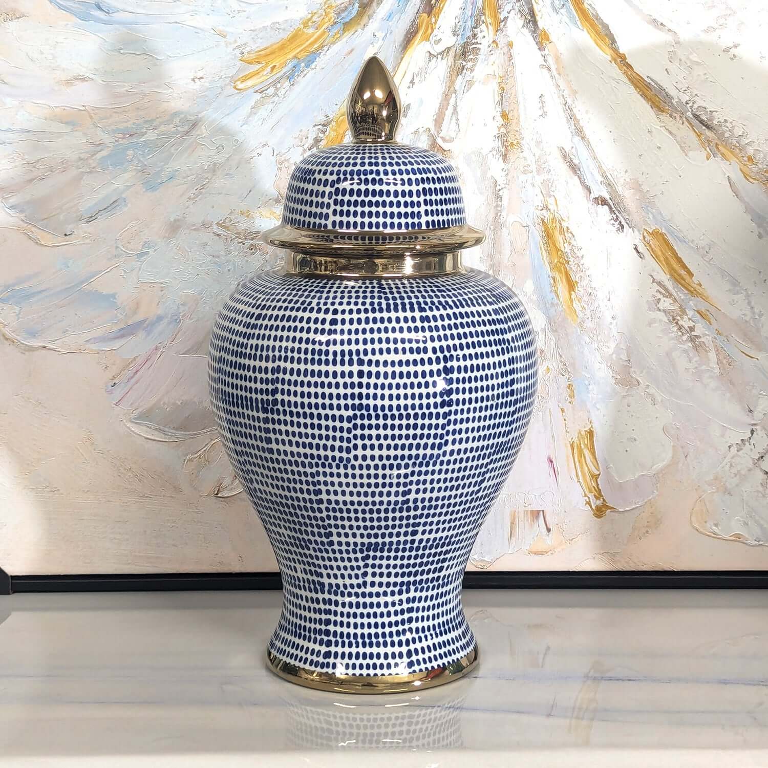 Hamptons Style Blue Dot Ceramic Temple Jar