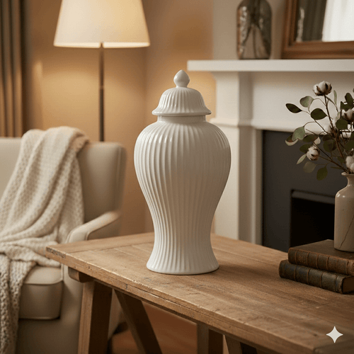 Hamptons Style White Ceramic Ginger Jar