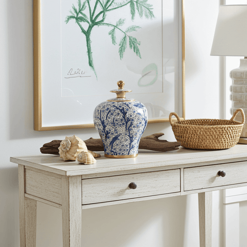 Hand-Painted Blue Bird Floral 30cm Jar