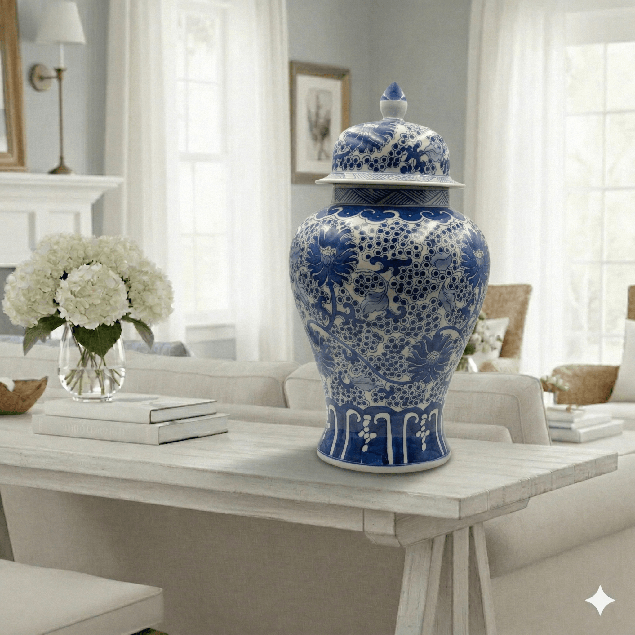 Antique Chinoiserie Blue and White Ceramic Ginger Jar - 46cm