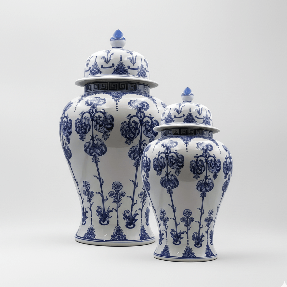 Blue and White Ceramic Ginger Jar Set