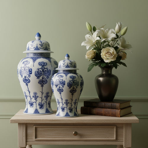 Hand-Painted Blue White Ginger Jar Set
