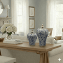 Blue and White Bird Ginger Jar Set