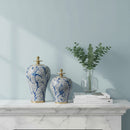 Hand-Painted Blue White Gold Ginger Jar Set