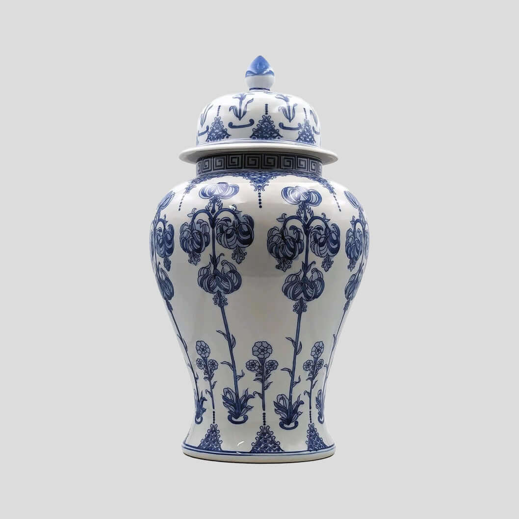 Blue and White Porcelain Temple Jar - Large