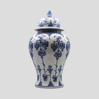 Blue and White Porcelain Temple Jar - Large