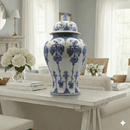 Blue and White Porcelain Temple Jar - Large