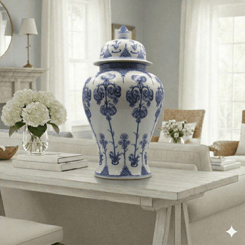 Blue and White Porcelain Temple Jar - Large