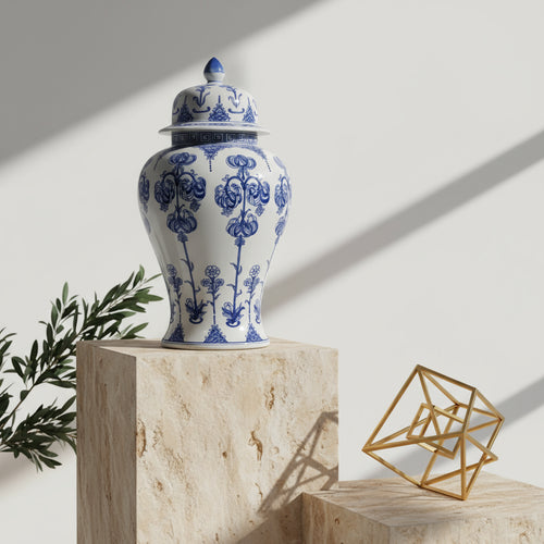 Hand-Painted Chinoiserie Floral Statement Jar
