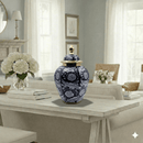 Cobalt Navy Blue and Gold Floral Temple Jar