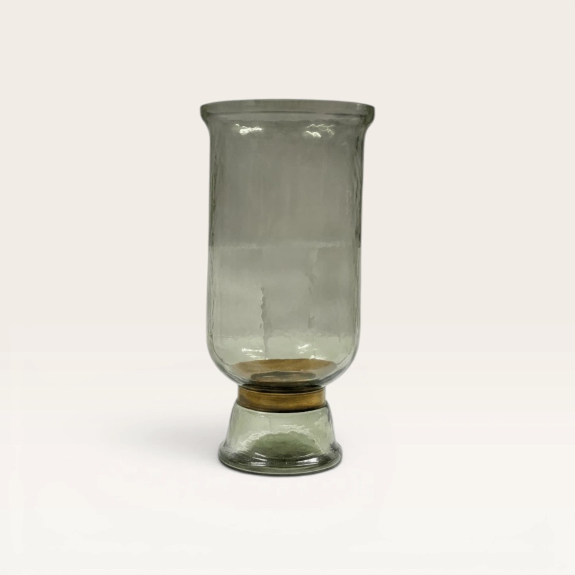 Smoked Green Glass Hurricane Candle Holder