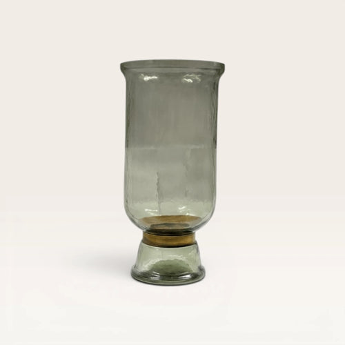 Smoked Green Glass Hurricane Candle Holder
