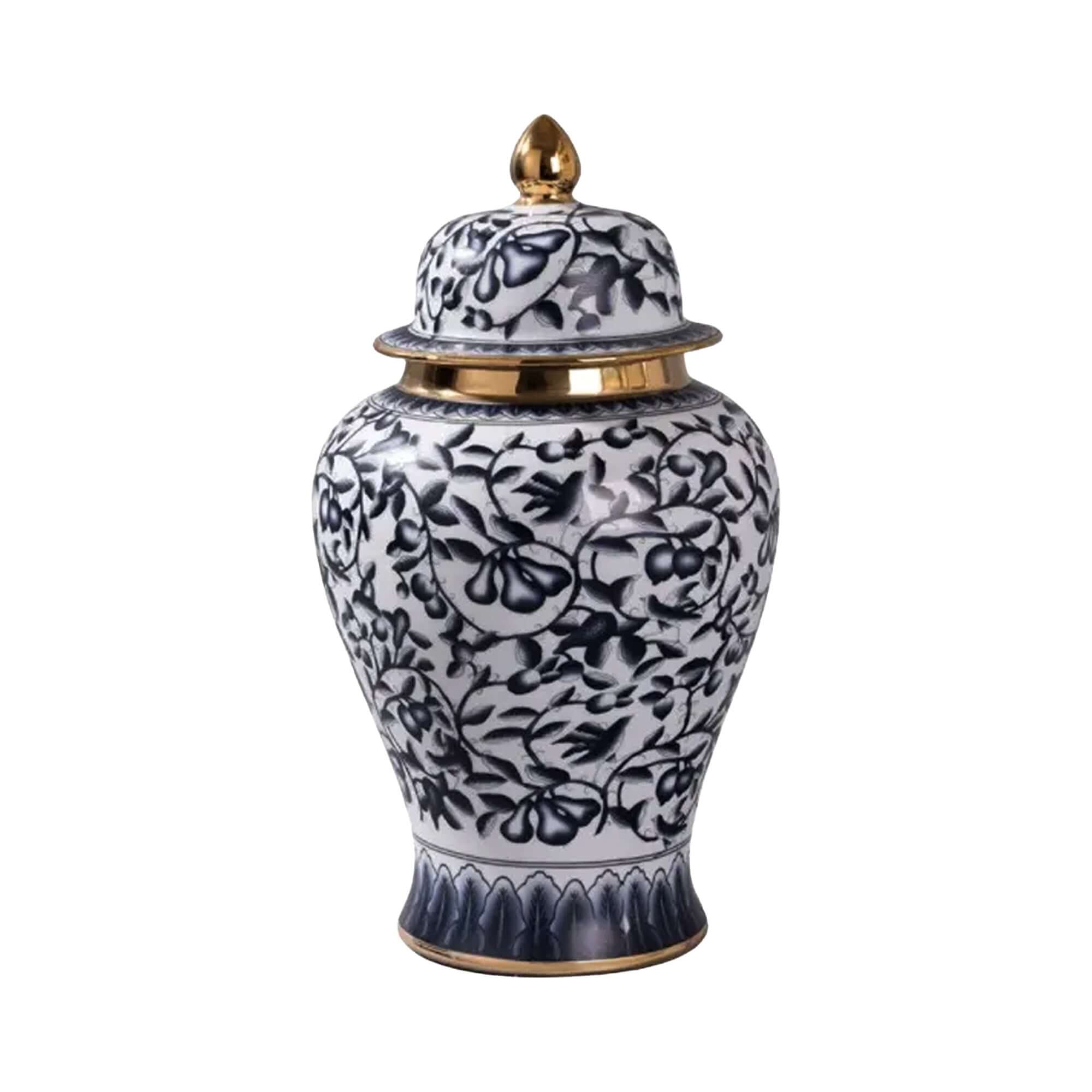 Handcrafted Navy Gold Motif Ceramic Jar
