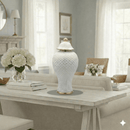 White Textured Ceramic Ginger Jar - Gold