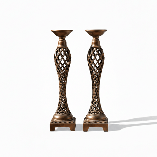 Handcrafted Wooden Pillar Holder Set