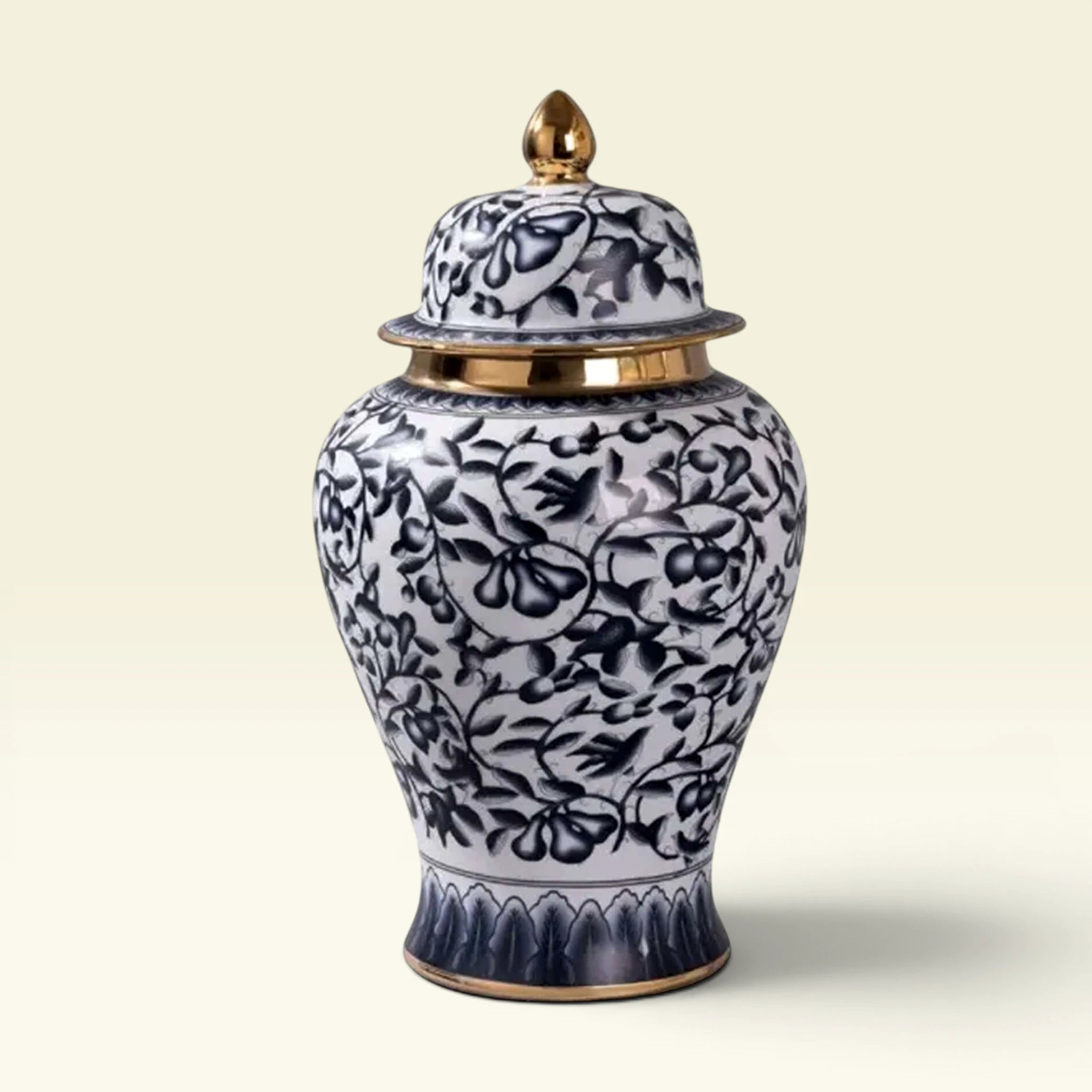 Blue and White Vine Ceramic Ginger Jar - Large