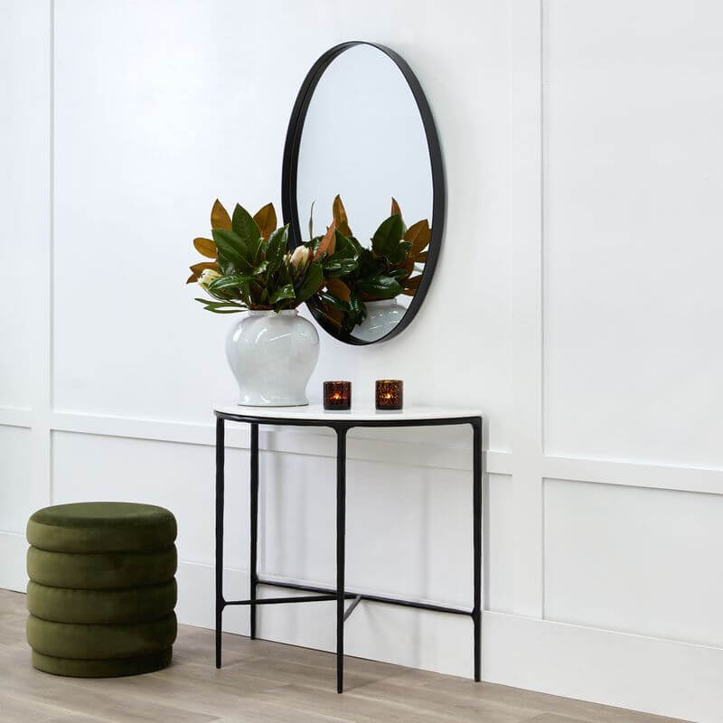 Heston Black Marble Demilune Console Table
