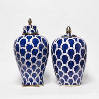 Blue and White Scallop Ceramic Jar Set