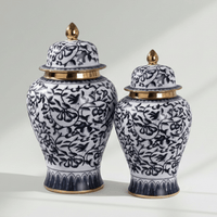Blue and White Vine Ceramic Ginger Jar Set