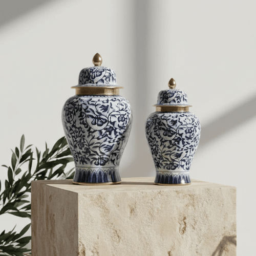 Imperial Navy Gold Floral Ginger Jar Set