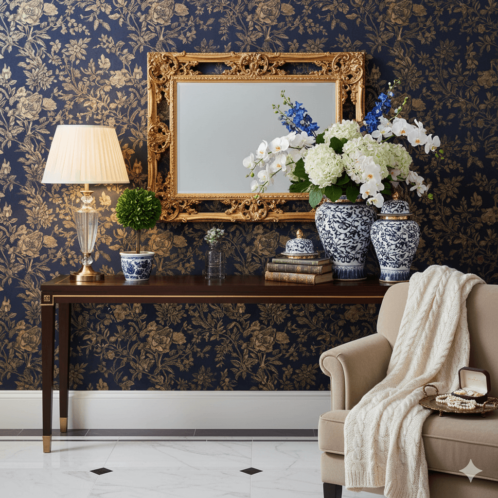 Imperial Navy Gold Floral Ginger Jar Set