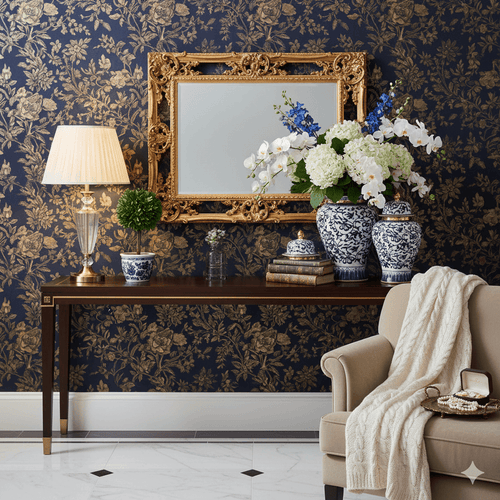 Imperial Navy Gold Floral Ginger Jar Set