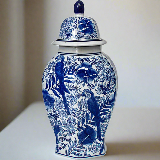 Bird Pomegranate Ginger Jar Blue/White - 50cm 