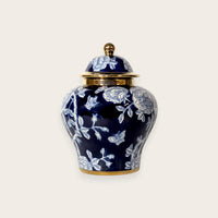 Navy Blue and White Floral Ceramic Ginger Jar - 24cm