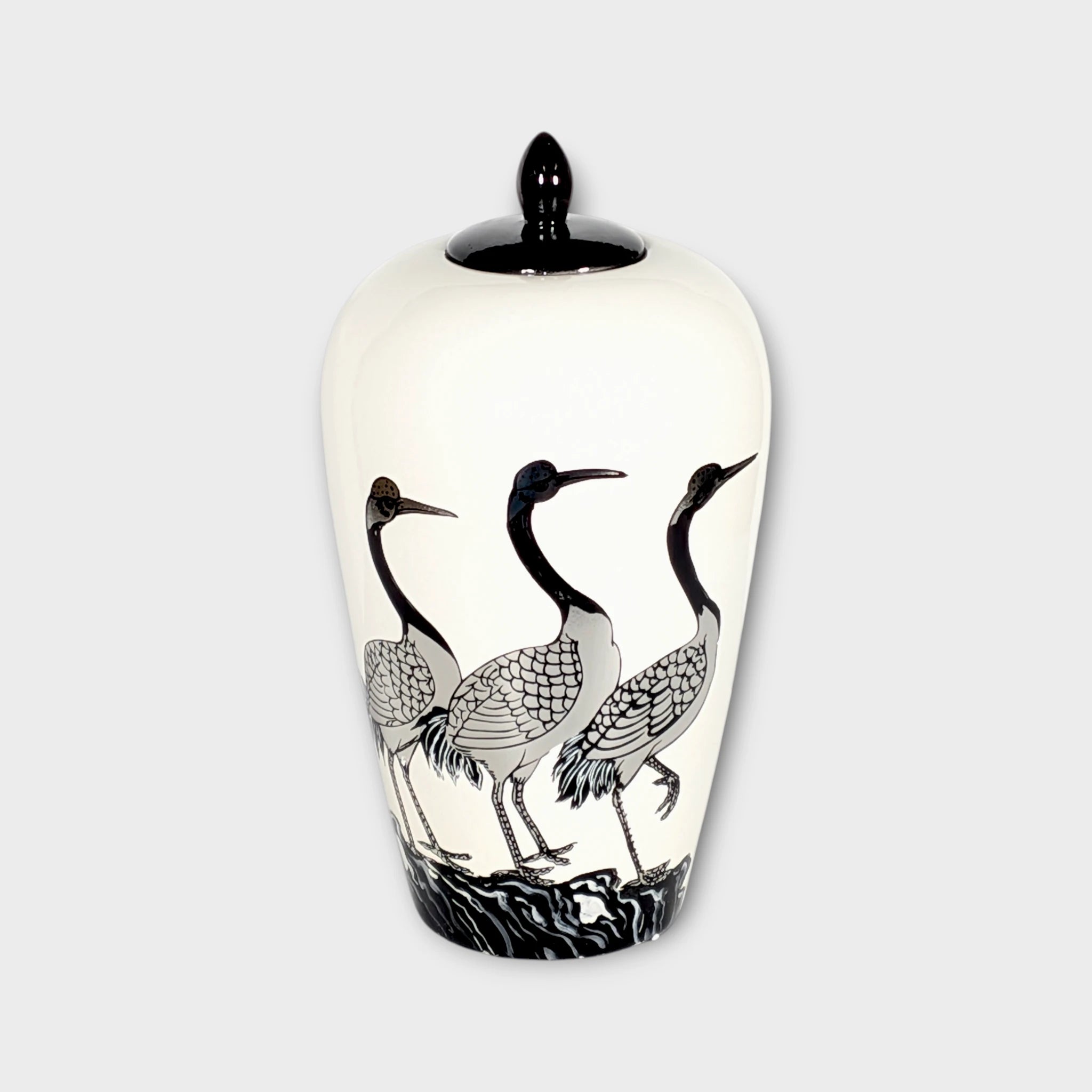 Hand-Painted Ceramic Crane Ginger Jar - 35cm