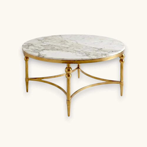 Classic Round Marble Coffee Table - Gold 90cm