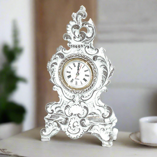 French Vintage Baroque Style Table Clock White/Gray 27cm 