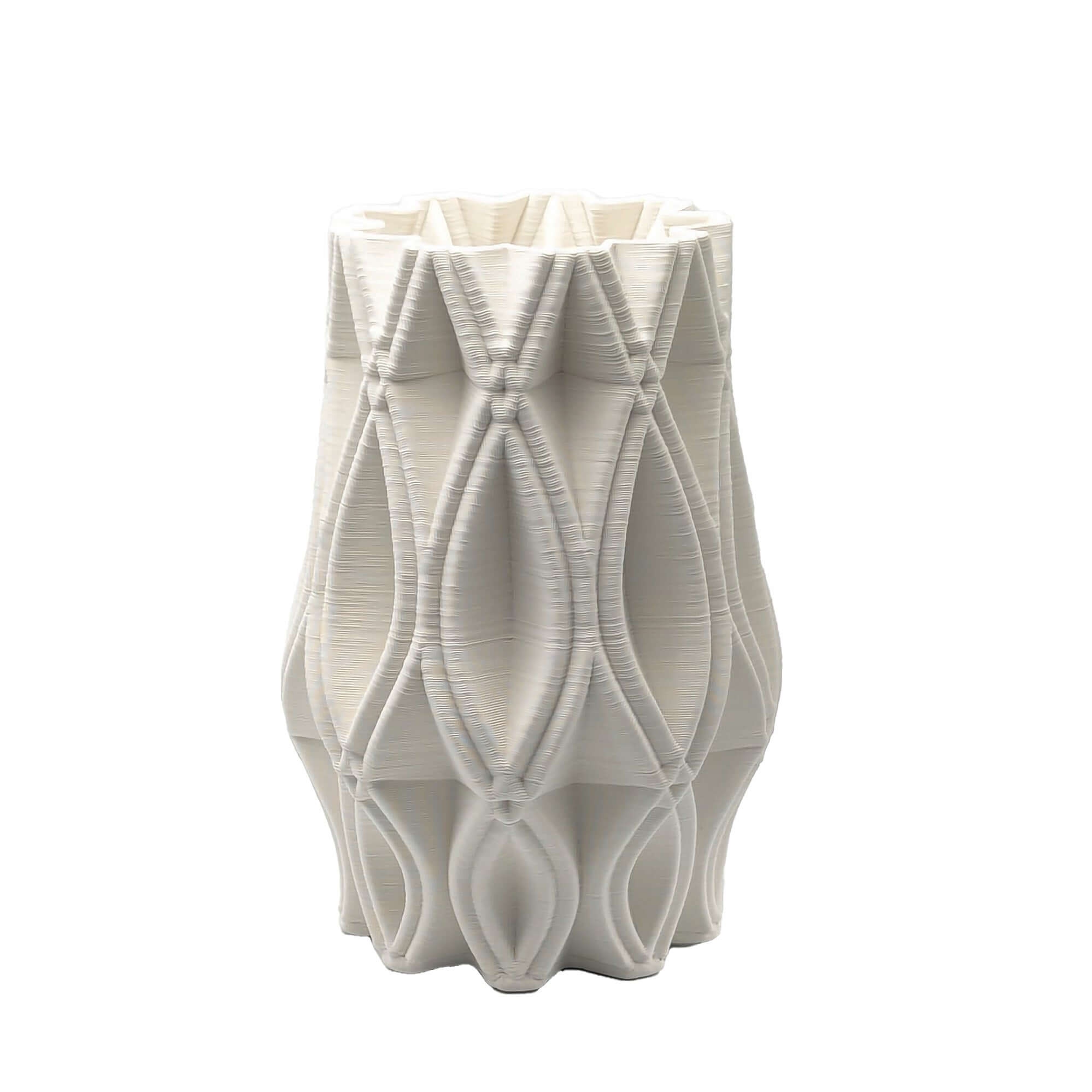 Off White Textured Geometric Ceramic Vase - 33cm