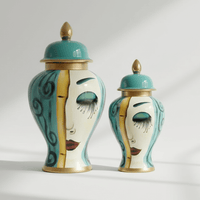 Art Deco Face Ceramic Temple Jar Set