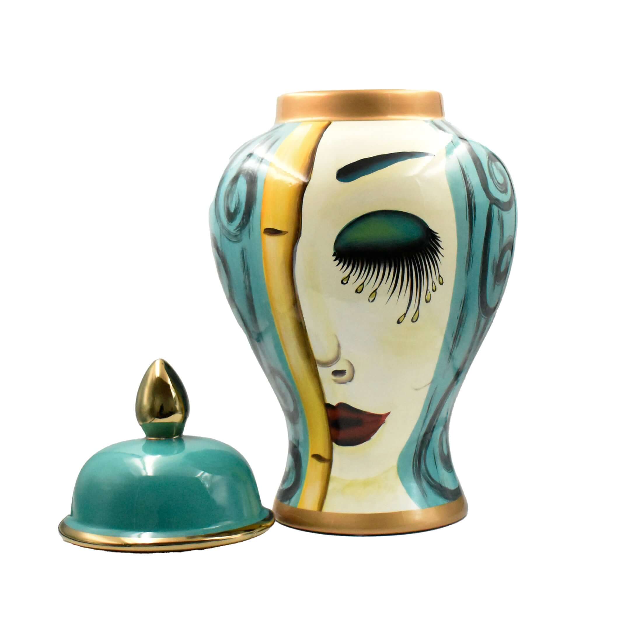 Large Art Deco Face Motif Ceramic Jar Set