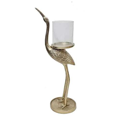 Large Sculptural Gold Crane Candle Stand