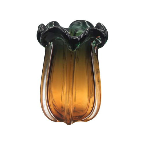 Lotus Vintage Glass Vase Olive Yellow